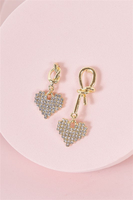 Rhinestone Incrusted Heart Shaped Dangle Earrings